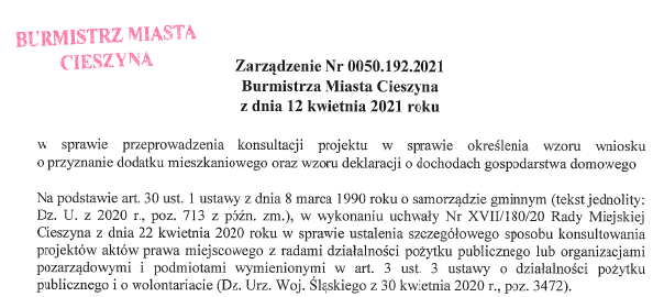 Zarządzenie Burmistrza Miasta