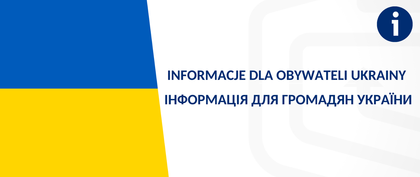 Flaga Ukrainy na której znajduje się informacja dla obywateli Ukrainy fot. gov.pl