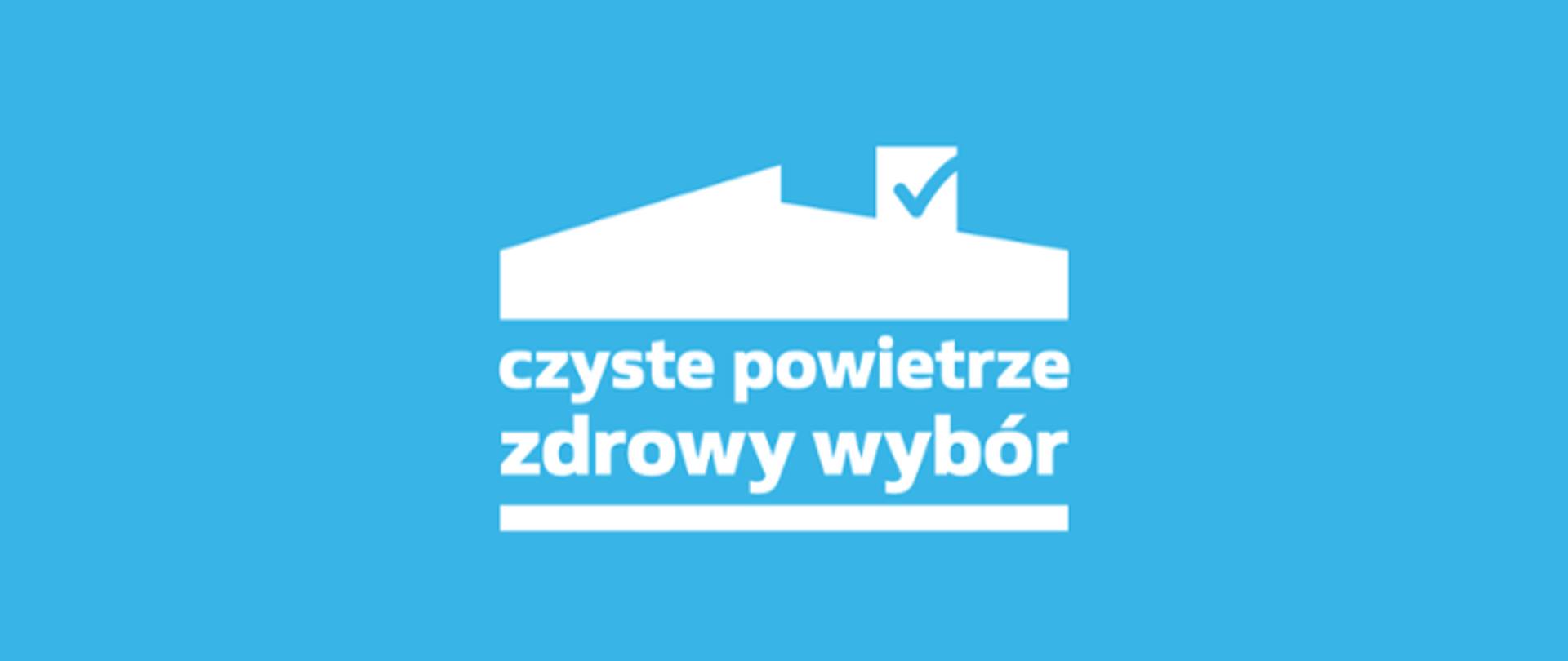 Logo programu Czyste Powietrze. Niebieski baner z napisami