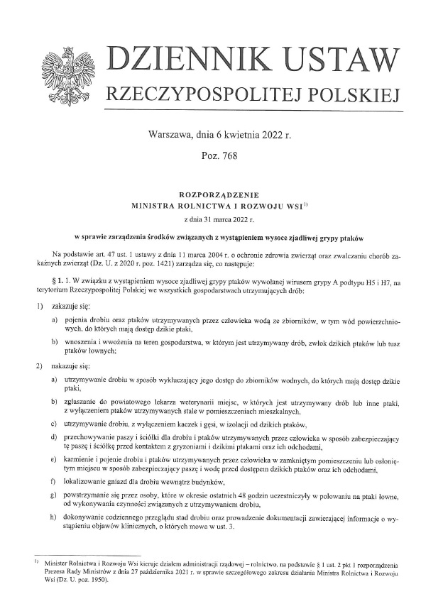 Rozporządzenia Ministra Rolnictwa i Rozwoju Wsi z dnia 3 marca 2022