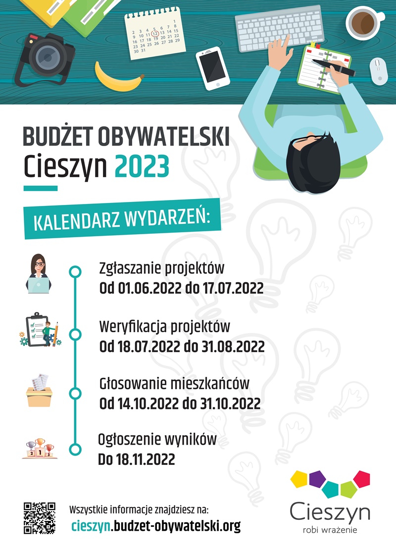 Plakat informacyjny z terminami dotyczącymi Budżetu Obywatelskiego 2023