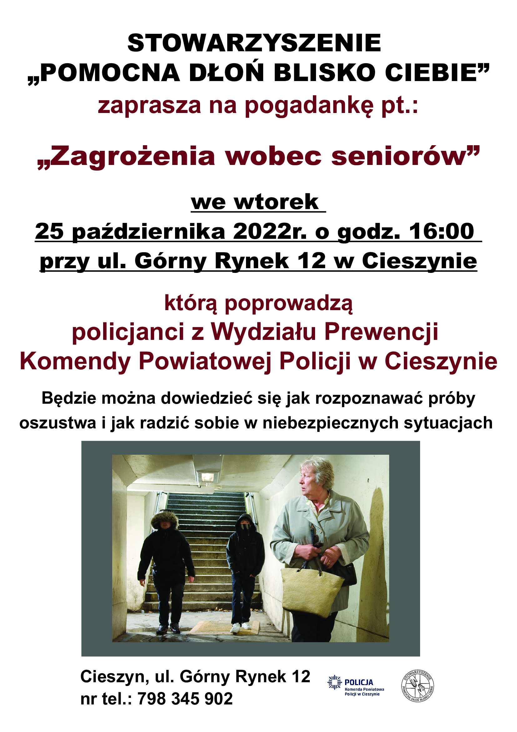 Plakat dotyczący zagrożeń wobec seniorów