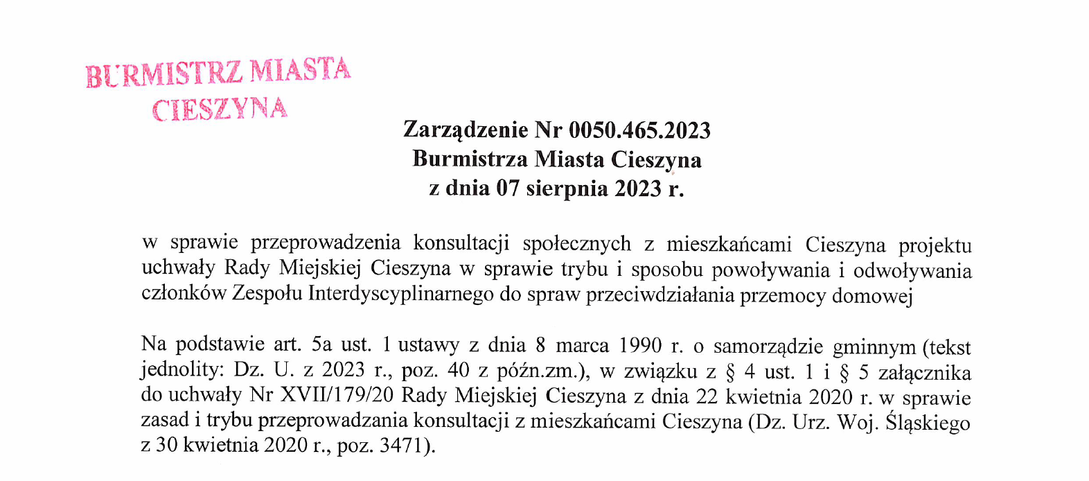 Fragment skanu Zarządzenia Nr 0050.465.2023