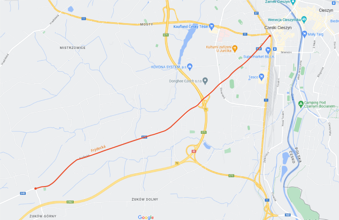 Fragment mapy czeskiego Cieszyna (mat. Google Maps)