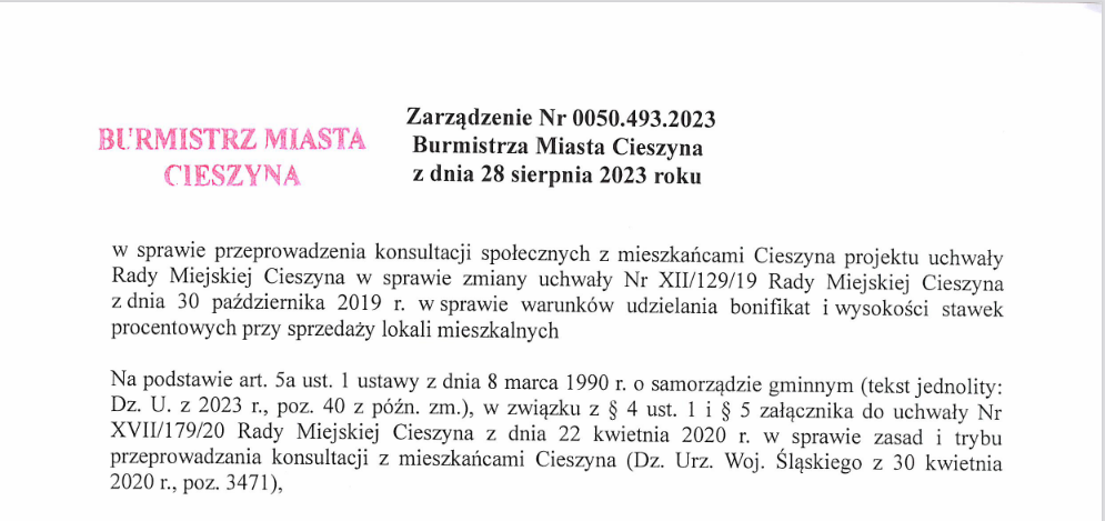 Skan fragmentu Zarządzenia Nr 0050.493.2023