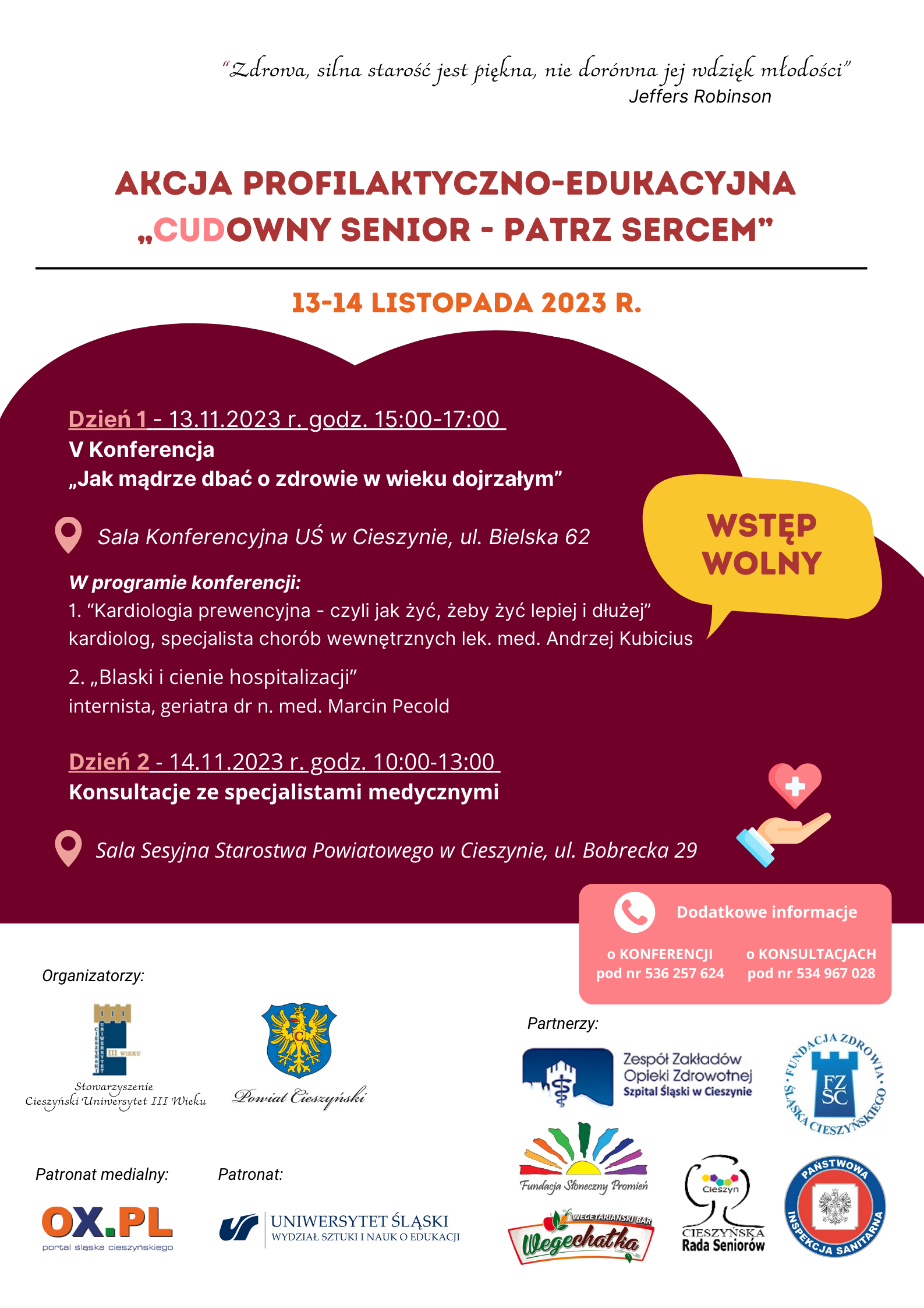 plakat Akcji Profilaktyczno-Edukacyjnej „CUDowny Senior – Patrz Sercem”