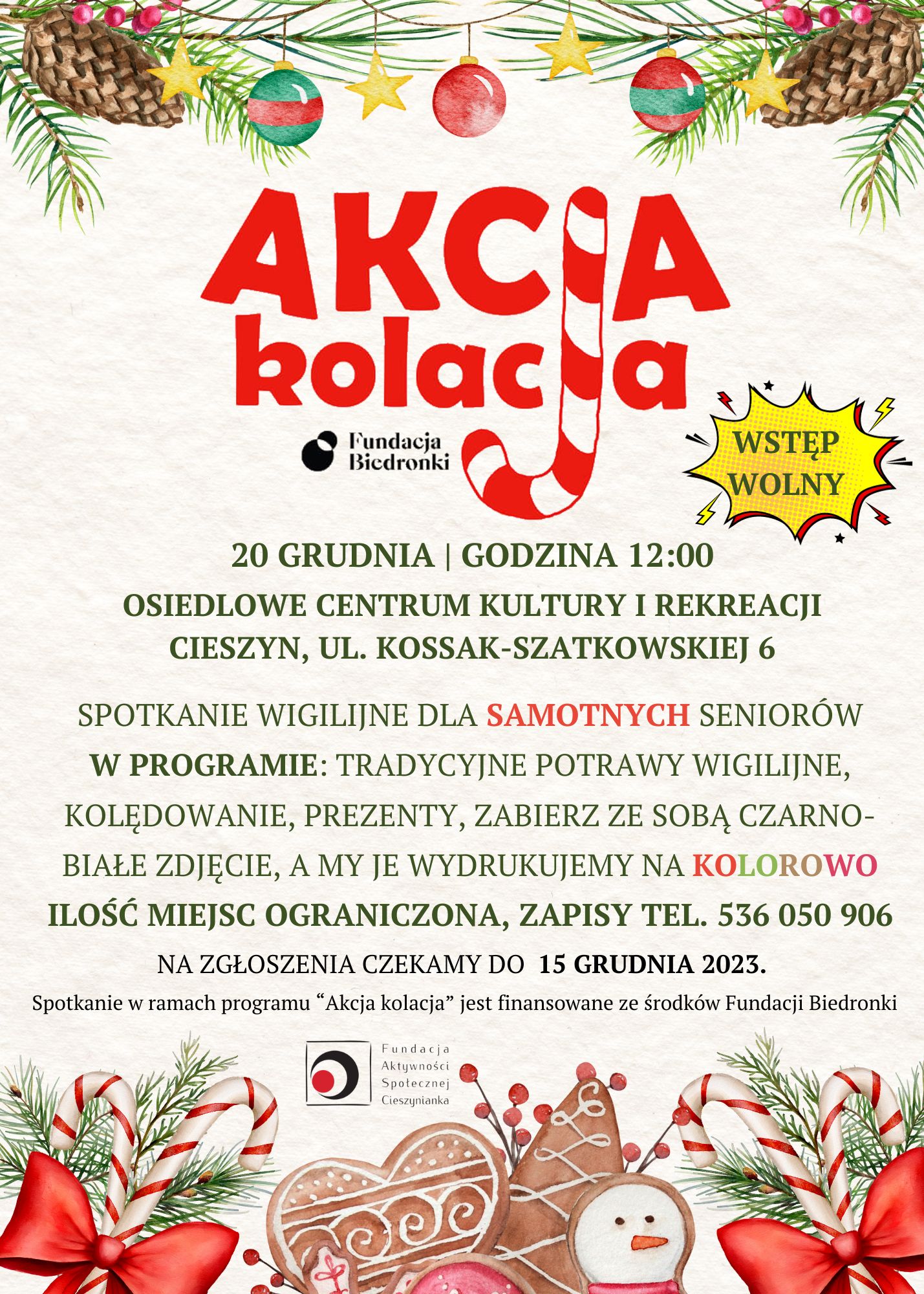 Akcja kolacja - obiad wigilijny dla seniorów