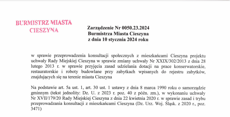 Fragment Zarządzenia o konsultacjach