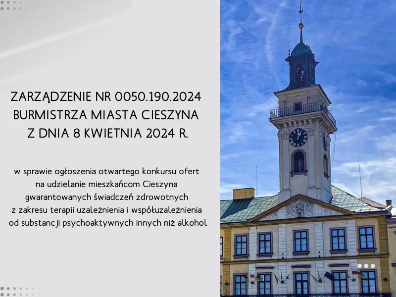 Informacja o Zarządzeniu Burmistrza Miasta Cieszyna fot. BSK