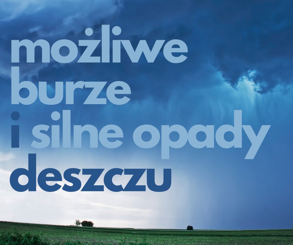 Grafika informująca o burzach i intensywnych opadach deszczu