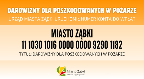 baner - dane i numer konta - wsparcie dla poszkodowanych  w wyniku tragicznego pożaru, fot. mat.pras 