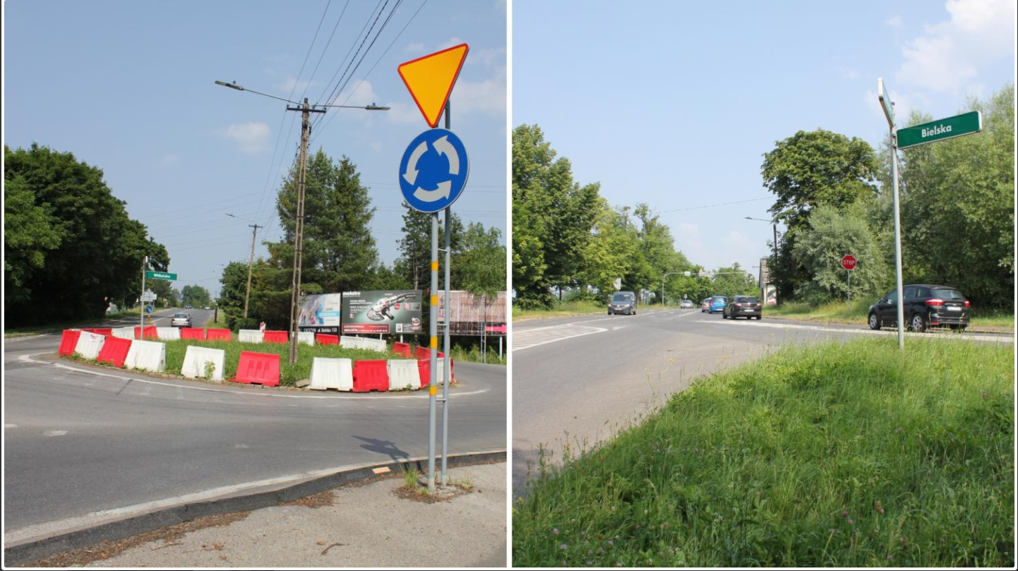 Skrzyżowanie ulicy Stawowej i Bielskiej oraz skrzyżowanie ulicy Bielskiej i Wiślańskiej. Fot.: Powiat Cieszyński