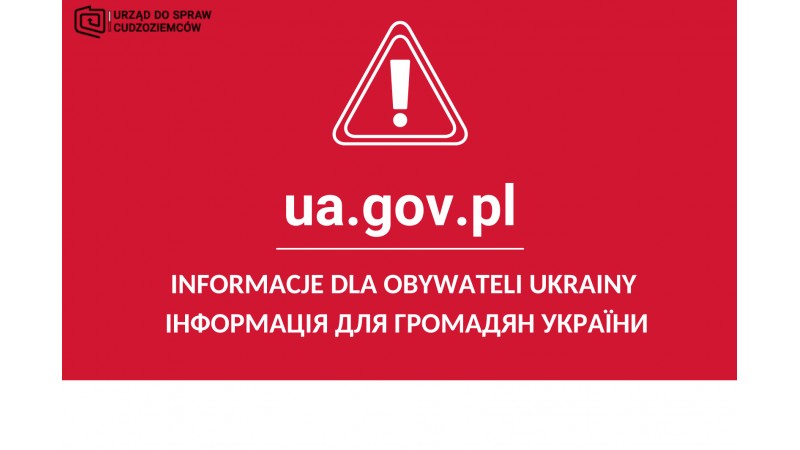 Wykrzyknik na czerwonym tle z adresem strony uw.gov.pl