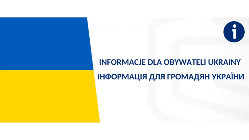 Flaga Ukrainy na której znajduje się informacja dla obywateli Ukrainy fot. gov.pl
