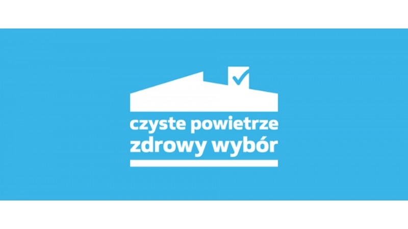 Logo programu Czyste Powietrze. Niebieski baner z napisami