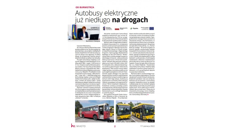 Wiadomości Ratuszowe informacja o autobusach elektrycznych 