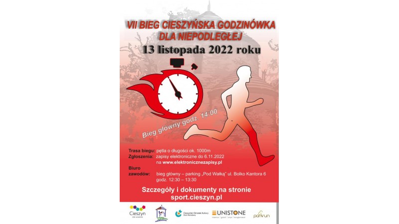 Plakat zapowiadający VII Cieszyński Bieg Godzinówka dla Niepodległej