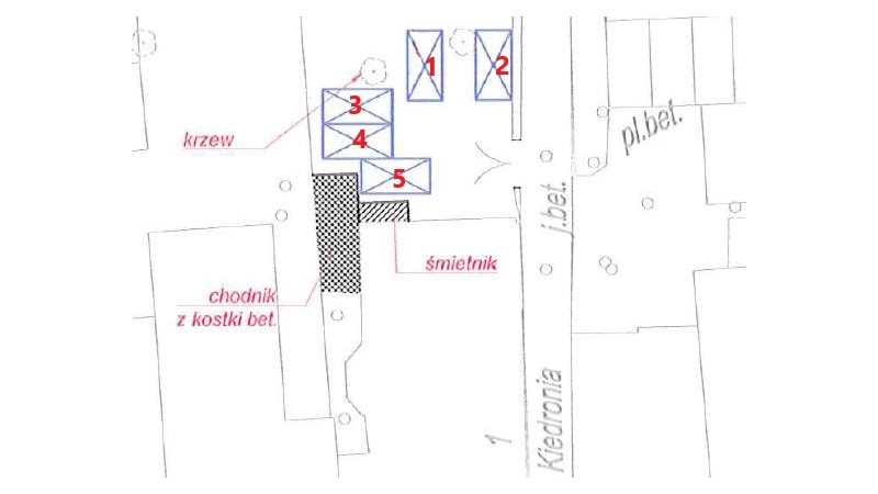 Mapa obrazująca usytuowanie miejsca parkingowego do wynajęcia