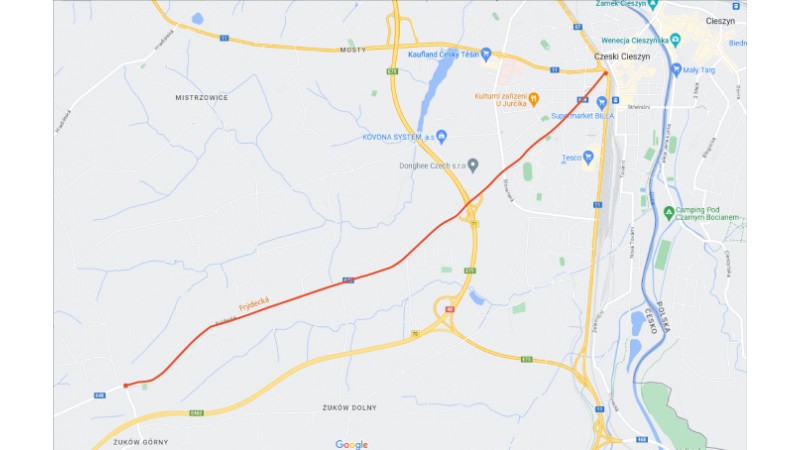 Fragment mapy czeskiego Cieszyna (mat. Google Maps)