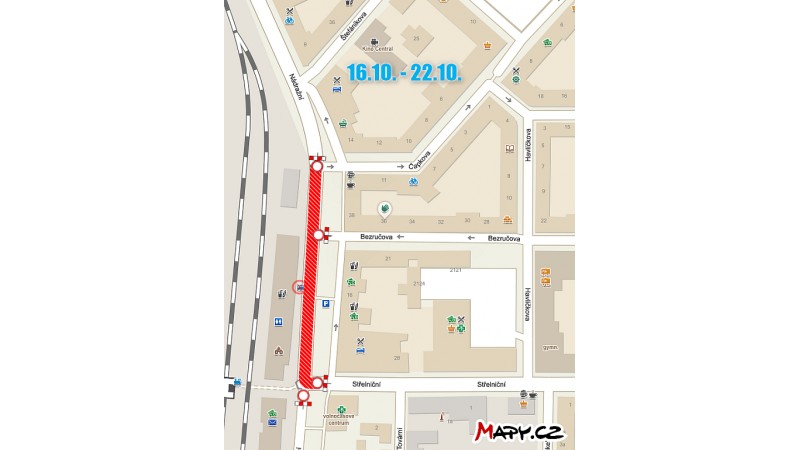 Mapka prezentująca zamknięcie ulicy Dworcowej