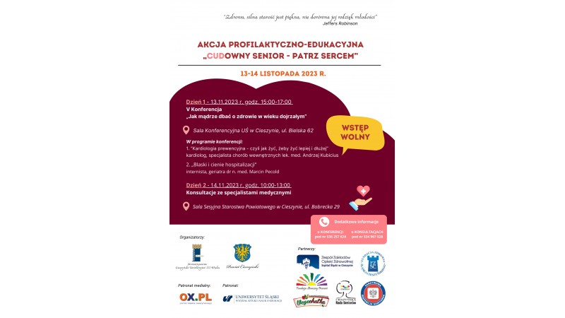 plakat Akcji Profilaktyczno-Edukacyjnej „CUDowny Senior – Patrz Sercem”