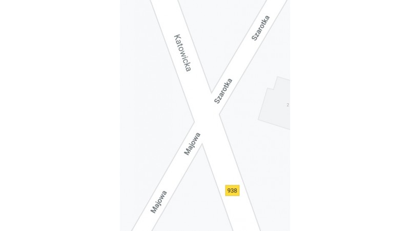 Mapa skrzyżowania ulic Katowicka -Majowa -Szarotka, źródło GoogleMaps