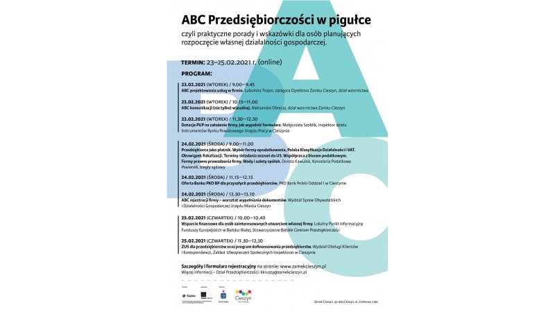 Plakat informujący o wydarzeniu ABC Przedsiębiorczości 