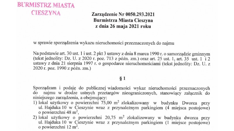 Zarządzenie  Nr 0050.293.2021