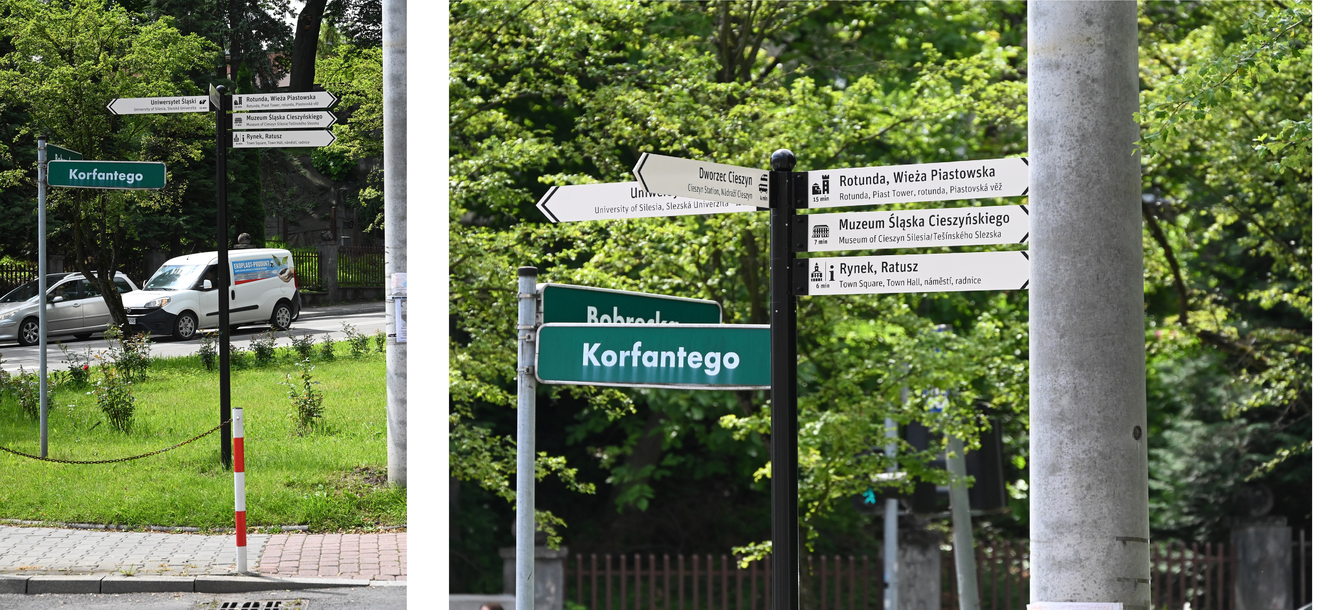 Słupek na skrzyżowaniu ul. Bobreckiej i Korfantego