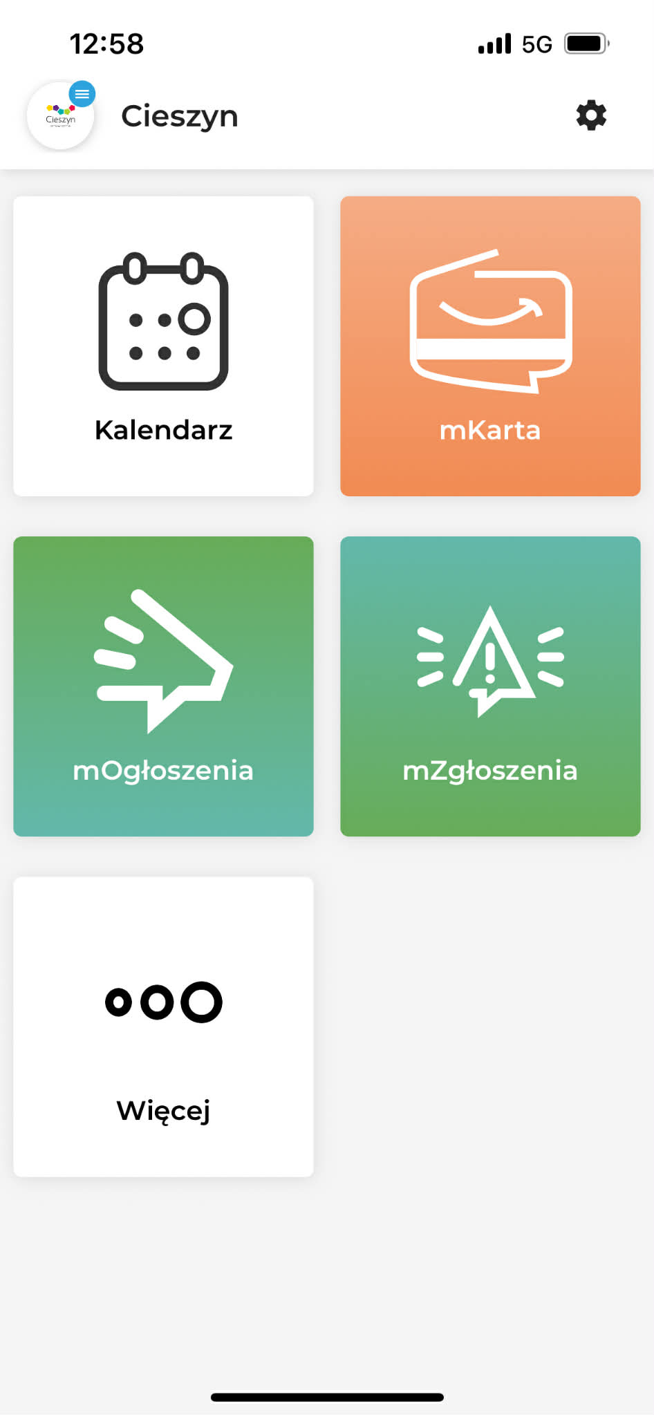 Wygląd głównego ekranu cieszyńskiej aplikacji mMieszkaniec