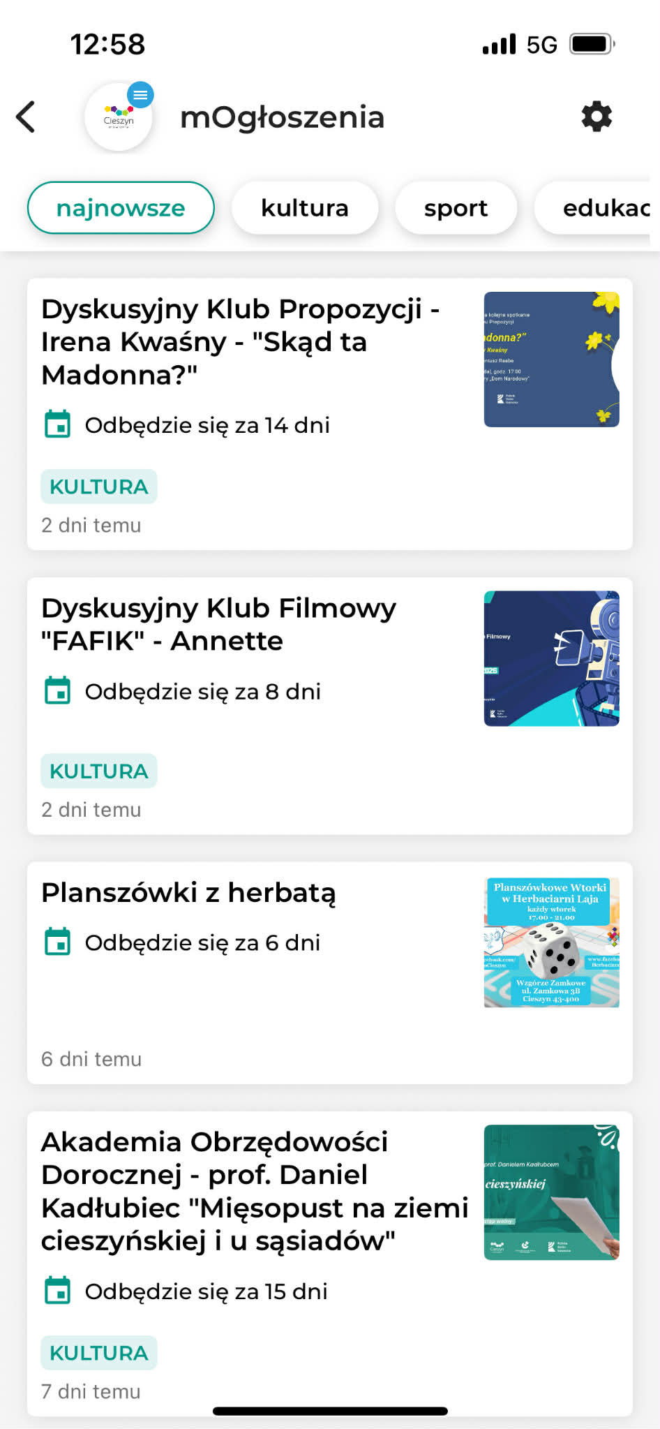 Ekran mOgłoszeń w smartfonie