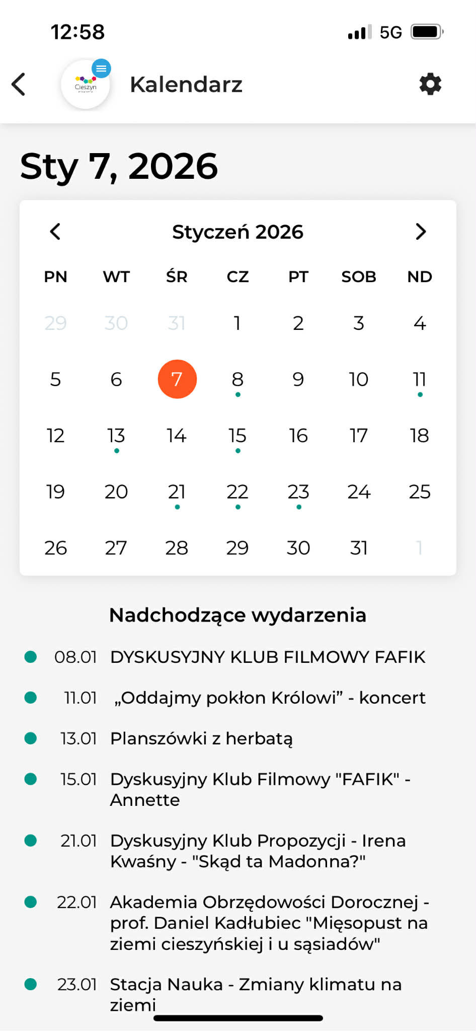 Ekran Kalendarza w smartfonie